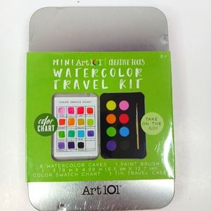 New Art 101 Mini Travel Watercolor Travel Kit Creative Tools w/ Metal Case.  Bra